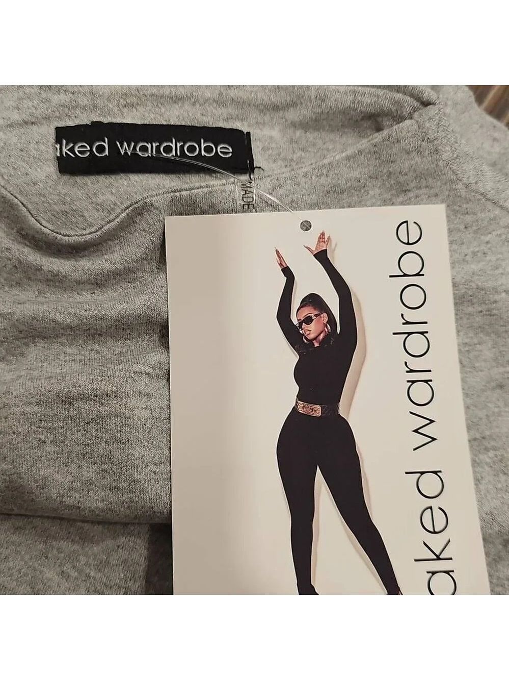 Naked Wardrobe THE NW CROP TOP IN HEATHER GREY Sz M - Picture 2 of 9